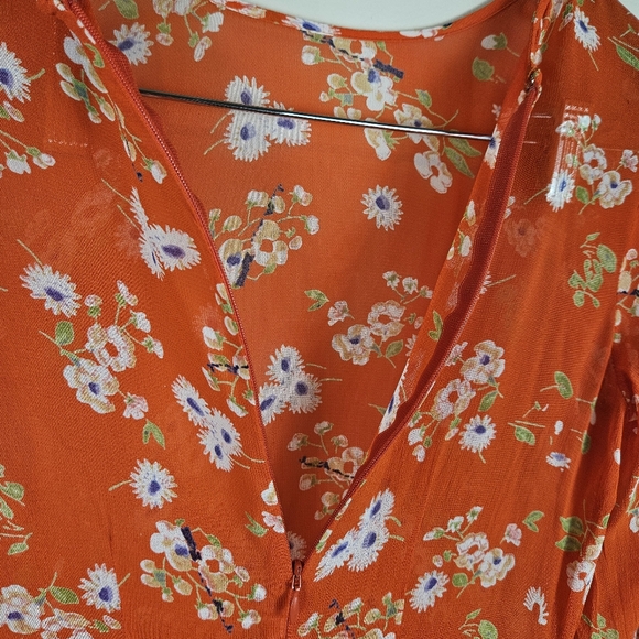 ASOS Crepe Sheer Peplum Ruffle Shoulder Dress Fully Lined Size 0 Red Floral 1518 - Picture 11 of 15